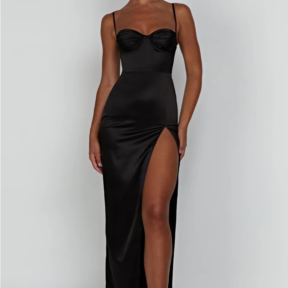 Babyboo Fashion Black Satin Gown with Slit